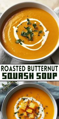 🥣 Warm up with this creamy Roasted Butternut Squash Soup! Made with caramelized squash, cozy spices, and a touch of cream, this soup is perfect for chilly days. Serve it with crusty bread for a comforting lunch or dinner. Easy to make and packed with nutrients, it’s a fall favorite you’ll want to make again and again! 💡 Pin it now and enjoy a bowl of this seasonal goodness! #ButternutSquashSoup #FallRecipes #ComfortFood #HealthySoups #VegetarianRecipes 🍂🧄