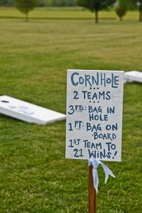 corn hole sign, good idea We can set up games for outside after the ceremony this would be easy and fun!