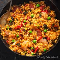 Chicken, Chorizo and Shrimp Paella Recipe - Eats by the Beach