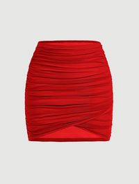 Red Casual Collar  Knitted Fabric Plain Bodycon Embellished Slight Stretch  Women Clothing