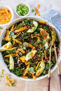 This Lentil & Bean Taco Salad is filled with kale, soy chorizo, greens, lentils & beans. All tossed in a zesty chipotle dressing.