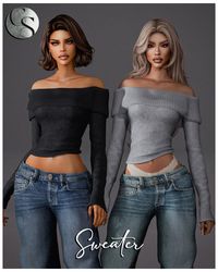 This streetwear sims 4 collection includes - Sweater & Denim Skirt (Set) + Off Shoulder Sweater + Guess Jeans (with and without underwear) and earrings  Early Access - This collection is free after 23/12/2024