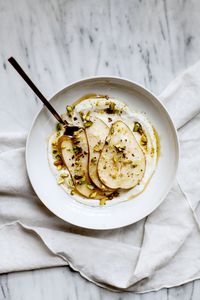 Pears with Yogurt, Pistachios & Honey