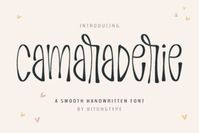 Camaraderie is a sweet and a bit quirky handwritten font. Its natural and unique style makes it incredibly fitting to a large pool of designs. The only limit is your imagination!...