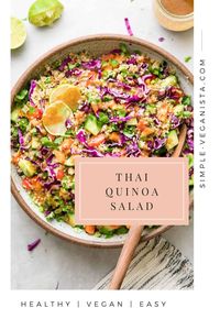 Crunchy Thai Quinoa Salad recipe features a colorful mix of veggies and tossed with a quick and easy creamy almond dressing for a delicious and addicting vegan lunch, dinner or meal prep! #healthyrecipes #veganrecipes #plantbased