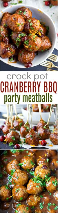 Crock Pot Cranberry BBQ Meatballs - the ultimate appetizer for the holidays. These party meatballs are covered in a sweet spicy Cranberry BBQ sauce that'll make you swoon!