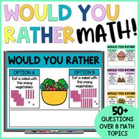 Are you looking for something to pep up your daily math numeracy routine? Do you need a fun and engaging math warm-up? Do you want to get your students excited and thinking deeply about math concepts? These 'Would You Rather' math questions are the BEST way to achieve engaging and critical math thinking skills! Each slide presents a 'Would You Rather' question with two options. Students must think critically between the two options, make their choice, and justify their choice verbally. This prod