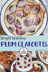 Plum Clafoutis makes a tasty and satisfying dessert. A baked french dessert of fruit in a flan like batter it works out as 5 SmartPoints per serving on Weight Watchers Freestyle / Flex plan. A wonderful WW desert recipe. #weightwatchersdessertrecipes #weightwatchersdesserts #weightwatchersrecipeswithpoints #weightwatchersfamilyfavourites #weightwatchersfamilyfavourites #weightwatchersbreakfastrecipe #weightwatcherstreats #smartpoints #wwflex #wwfreestyle