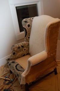 how to re-upholster wing back chair reminds me of my sister-in-law Anne! :)