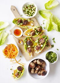 Pork and lemongrass meatballs in lettuce cups