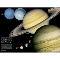 National Geographic The Solar System: 2-Sided Map, Laminated, 24.25" x 18.25" | The Solar System, Our Sun's Family, has two sides. The first side includes a description of how our solar system was formed, and shows a map of our solar system, with each planet's orbit in relation to the Sun and to the other planets. Interesting facts and figures accompany each planet's description. Side two is a stunning poster that shows images of each planet. The map is encapsulated in heavy-duty 1.6 mil laminat