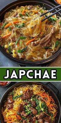 🥢 Korean Japchae – A Delicious Stir-Fried Noodle Dish 🥢 Sweet potato noodles, vibrant veggies, and tender beef in a flavorful sauce make Japchae a Korean favorite. Perfect for weeknight dinners or a Korean-inspired meal! #Japchae #KoreanFood #StirFryNoodles #EasyDinner #VegetableNoodles #FlavorfulMeals Description 2