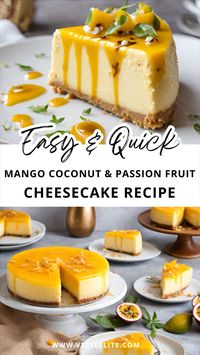 Transport your taste buds to the tropics with this mango coconut cheesecake topped with a passion fruit glaze! 🥭🥥 cheesecake recipes, strawberry cheesecake, new york cheesecake recipes, cheesecake recipes easy no bake, baking recipes, cherry cheesecake recipes, cake recipes, cheesecake recipes easy, cheesecake