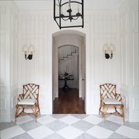 love love love... the grey and white is a nice departure from black and white tiles Chippendale chairs, marble floor    - theme for upstairs bathroom