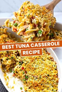 Every cook in America has his or her own tuna casserole recipe. It is truly a classic. I love how this easy tuna noodle casserole tastes both creamy and fresh, but the absolute best part is the crunchy topping. You won’t believe how crunchy and delicious it is! In my opinion, it makes it the best homemade tuna casserole ever.