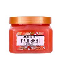 Tree Hut Peach Sorbet Shea Sugar Scrub, 18 oz, Ultra Hydrating and Exfoliating Scrub for Nourishing Essential Body Care About this item SCENT: inspired by juicy, sun-drenched peaches with key notes of apricot, peach blossom, apple nectar, and lily EXFOLIATING body scrub removes dull, dry skin to reveal glowing, soft, smooth skin APRICOT KERNEL OIL helps soften skin, lock in moisture and is known to promote a strong skin barrier PEACH EXTRACT is known to boost radiance by balancing skin and promo