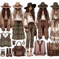 Small interchangeable casual to chic boho wardrobe AI generated