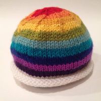 This beautiful rainbow hat is meant to fit either newborn or 0-3 months (or longer!) and are made to order. If you'd like a larger size, please contact me for a custom listing! www.boldbirth.org/handmade