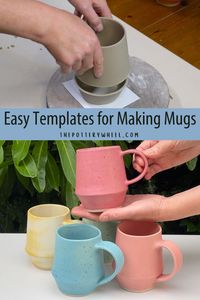 This is how I make belly-shaped handmade pottery mugs using the slab pottery technique. Using my printable pottery template, you can easily make sets of mugs the same size and shape by hand without a pottery wheel. The slab pottery template is a simple download, which you can print off and use straight away. Also, the pottery mug template comes with two step-by-step videos and a how-to guide that includes images.