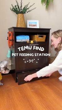 Pet Feeding Station Furniture w/ Double Pull Out Dog Bowl Food