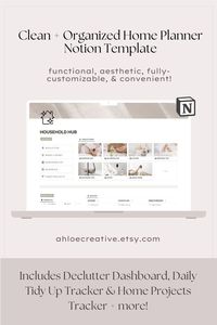 enhance your home with our Notion Template! stay organized, stress-free, and prioritize peace. effortlessly manage cleaning tasks, declutter, and more for a peaceful, organized space! includes cleaning schedules, shopping lists, and more. your key to home tranquility! Includes: - Declutter Dashboard - Cleaning Supplies Tracker - Daily Tidy Up Tracker - Home Projects Progress Tracker - Cleaning Schedule - Product Shopping List - Cleaning Tasks by Room - Weekly Reset Routine - Tutorials + more!