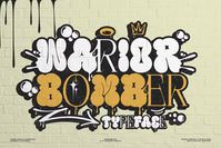 - GRAFFITI FONT

"Warior Bomber" is a striking and expressive font that seamlessly merges the edgy aesthetic of bubble graffiti with the sophistication of a unique serif typeface. Its design embodies a fusion of urban street art with a touch of refined elegance, making it a perfect choice for projects seeking a balance between rebellion and sophistication.