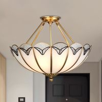 Size: 15 to 19 Inch Fixture Width: 18" Fixture Height: 16" Bulb Included: No Color: Brass Fixture Type: Semi-Flush Mount Material: Glass Style: Colonial Number of Lights: 4 Voltage: 220V-240V 110V-120V Bulb Base: E26/E27 Light Type: LED/Incandescent/Fluorescent