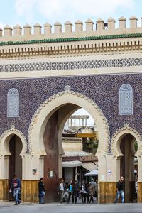 The Blue Gate in Fes Morocco is the main entrance to the old Medina. It is blue on the outside, green inside the Medina.