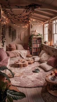 Transform your living room into a cozy, fairycore sanctuary with soft lighting, earthy textures, and whimsical decor. Imagine lush plants, vintage accents, and enchanted touches that bring a magical forest feel indoors. Perfect for those who love cozy vibes with a hint of fantasy! #FairycoreDecor #CozyLivingRoom #WhimsicalHome