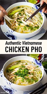 This authentic Vietnamese chicken pho noodle soup (pho ga) recipe features a light, flavorful and fragrant broth, soft rice noodles and shredded chicken. It is very simple and easy to make this dish either on the stovetop or in a pressure cooker such as Instant Pot. It is one of the classic dishes of Vietnamese cuisine.