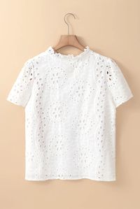 Features: Eyelet Sheer: Semi-sheer Stretch: No stretch Material composition: 100% cotton Care instructions: Machine wash cold. Tumble dry low. Imported Size US Bust Shoulder Sleeve Length Top Length S 4 37.8 14.4 8.9 25.2 M 6/8 40.2 15 9.1 26 L 10/12 42.5 15.6 9.3 26.8 XL 14/16 45.7 16.4 9.4 27.6