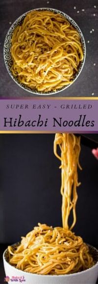 Hibachi Noodles are an easy-to-make Hibachi dish that's always a family favorite! They're incredibly delicious when cooked to perfection at home! Sear these tasty noodles off using a grill top griddle after cooking your meats so that the noodles pick up that 'just grilled' taste from your hibachi chicken, beef, or seafood!! bakeitwithlove.com | #bakeitwithlove #hibachinoodles #teppanyaki #Japanese #steakhouse #friednoodles