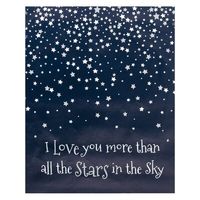 Complete the look of your baby’s room with the Hegeman Canvas Wall Art that includes a gradient of white and shimmering silver stars with "I Love You More Than All The Stars In The Sky" script on a navy background. Canvas measures 16 in x 20 in and mounting hardware is attached to the back for easy hanging. Wall art coordinates with the Trend Lab Zoomie Kids Hegeman nursery collection. | Hegeman Canvas Wall Art By Zoomie Kids® in Blue/White, Size 16.0 H x 20.0 W x 1.0 D in | Wayfair