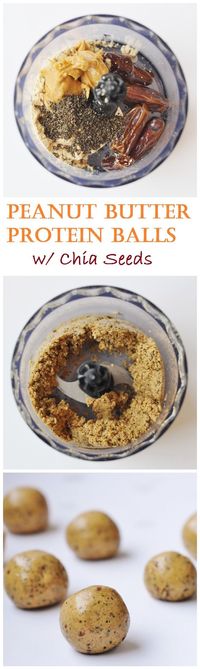 Peanut Butter Protein Balls with Chia Seeds! Only 4 ingredients! Super easy and healthy :) Vegan, Gluten-free Snack Recipe!