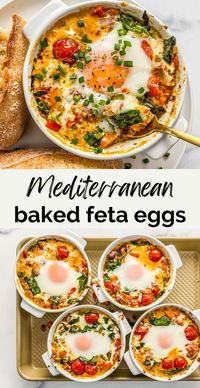 These wonderful baked feta eggs with tomatoes and spinach are a delightful breakfast or brunch recipe.