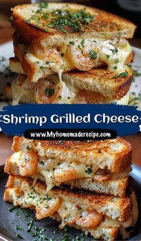 A savory, delicious twist on the classic grilled cheese, featuring succulent shrimp and a garlic butter bread.  Ingredients         •        1/2 lb shrimp, peeled and deveined         •        8 slices Italian bread         •        2 cups mozzarella cheese, shredded  #ShrimpGrilledCheese #CheeseLovers #GrilledCheeseTwist #ShrimpRecipe #GarlicBread #ComfortFood #SandwichGoals