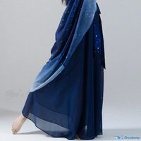 Orcajump - Starry Sky Gradient Chiffon Dance Costume with High Waist and Flowy Maxi Skirt in Blue - Contemporary Dance Attire