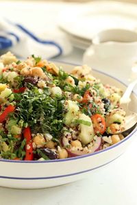 This crowd-pleasing Mediterranean Quinoa Salad is one of my favorite quinoa salad recipes!  It's rich with healthy ingredients and classic mediterranean flavors.  