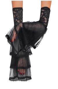 PRICES MAY VARY. Material - Made of Polyester. Flexible, Softness mesh fabric, Skin-friendly, Breathable, and Comfortable to wear. Features - Elegant Black Lace Grim Gauntlets Detachable Arm Sleeves. Mesh fabric with Lace patterned, See-through and Extremely flexible, Elastic closure, Flared tulle cuff arm cover long sleeve. Tulle flounces fingerless gloves. Gauntlet with lace elbow coverings. Match - A great choice as a Halloween or party gift. Glamour black Gauntlets, Good outfit to dress up a