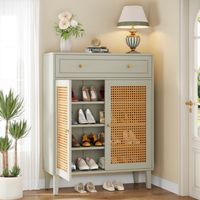 This shoe storage cabinet can bring a light color to your entryway, which color differs from others. When you come home change your shoes, the light green color can relax your mood from tired. The shelves inside can be adjusted according to the height of shoes, which means your boots can be stored too. Besides, the depth of the shoe cabinet is 15.74 inches, so the men’s shoes can also be accommodate at the same time. The drawer it has can accommodate some scattered stuff, such as keys, wallet, a