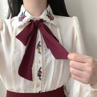 Celestia Vintage-Aesthetic Flower Embroidered Cottagecore Chiffon Shirt