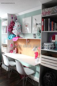 DIY Built in Desk and Shelves for a kids room. Love this idea for my girl's shared room! via @akadesigndotca