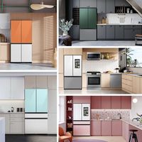 Samsung's Bespoke refrigerator with customizable door panels is available in twelve colors and two finishes. Configurations are available in 4-Door Flex, 4-Door French Door, 3-Door French Door, and Family