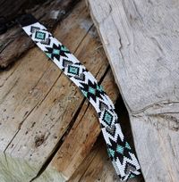 Beautiful Beaded Cowboy Hatband-20 inches long with leather backing so it will fit a variety of hats.