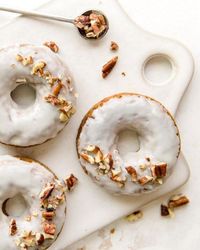 Moist and tender Pumpkin Donuts made grain-free and gluten-free with an added boost of collagen protein! These pumpkin donuts are the perfect healthy treat for fall weekends!