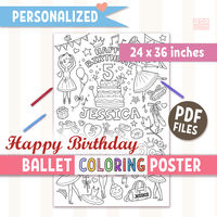 This listing is about a made-to-order PERSONALIZED NAME and AGE Happy birthday COLORING poster in JUMBO SIZE, with ballet theme.Perfect for the little ballerinas that have their birthday! #ballet #etsy #printable #personalisedgift #personalized #birthdaygift #coloring #balletcoloring #coloringposter