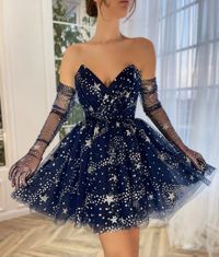 Lowime Sparkle Starry Tulle Prom Dress Strapless Homecoming Dress without Glove | eBay