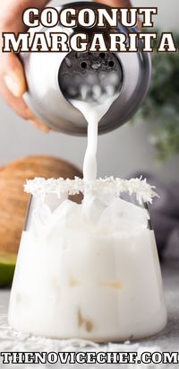 Served with a crunchy coconut rim, this coconut margarita with lime juice and tequila will add tropical vibes to any margarita night. Shaken or stirred, it's perfect for a party of one, two, or more! Don't worry if you're not a pro cocktail-maker, this recipe is so easy you'll be done within 5 minutes.