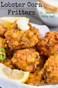 Lobster & Bacon Corn Fritters with Jalapeno-Honey Aioli