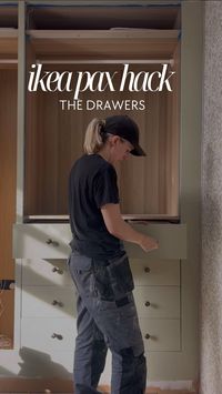 IKEA PAX HACK - THE DRAWER TUTORIAL 🙌🏼 my most asked question of this hack has been for the drawers. Once you have finished framing all of the front of the cabinets with either mdf or your 36mm pine batons (if two units joining) then you can measure to work out what’s needed for your drawers. You want to measure the width & height of the space from your bottom piece of MDF up to the bottom of the middle shelf. Once you have this number, you want to subtract the allowance you have to leave f...